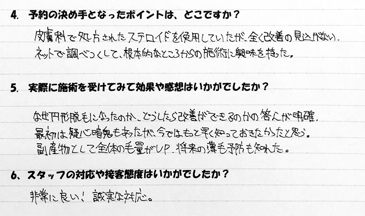 お客様コメント(利用前のお悩みや、改善されて嬉しかった事など)