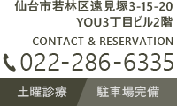 仙台市若林区遠見塚3-15-20 YOU3丁目ビル2階 土曜診療・駐車場完備