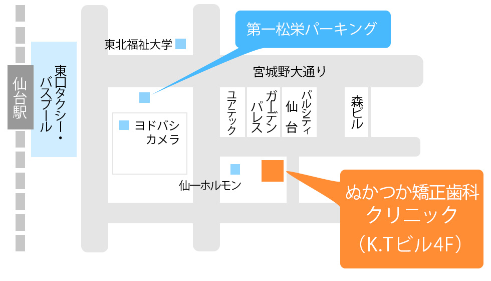仙台 - ぬかつか矯正歯科クリニック - 仙台駅東口第一松栄パーキングのご案内
